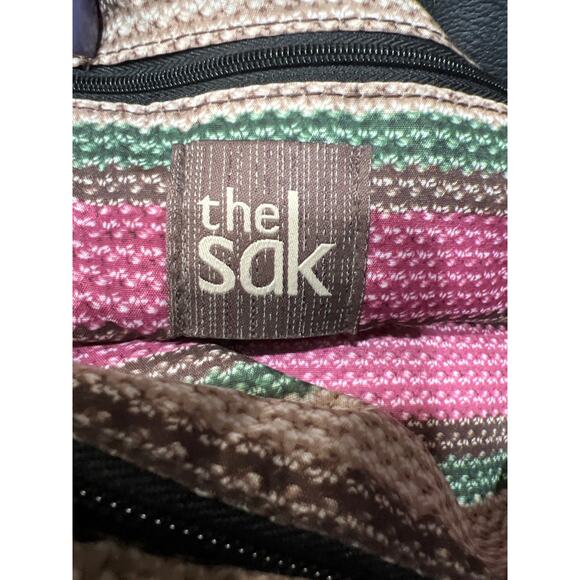 The Sak Boho Pebbled Black Leather Tasseled Gold Chain Strap Shoulder Bag - Picture 10 of 12